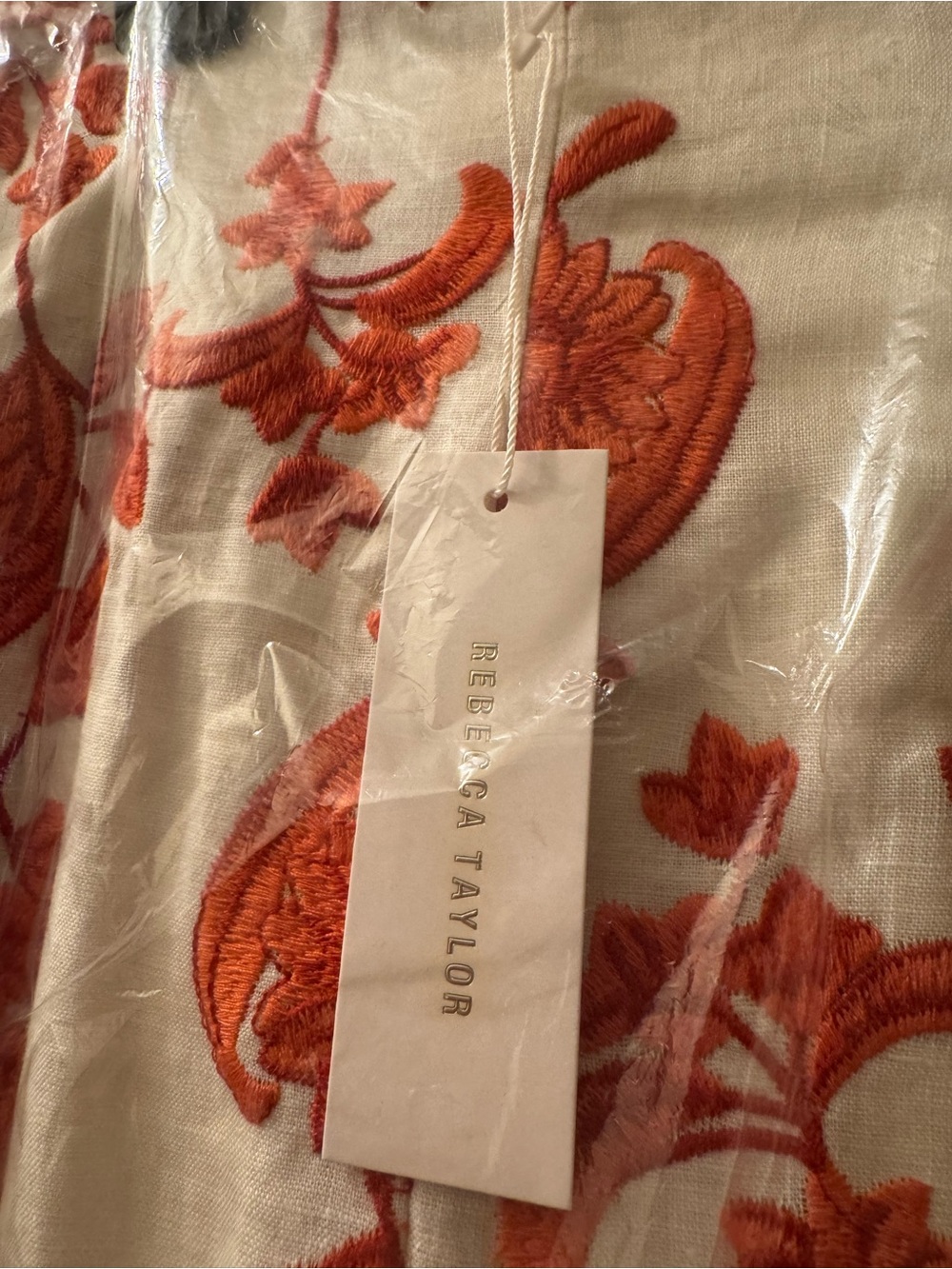 NWT Rebecca Taylor Scarlet Embroidered Linen Skirt Ivory Red Coral Size 6 - Picture 12 of 15